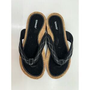 Speedo Womens Sandals Size 7 Black Flip Flops Thong Slip On Cork